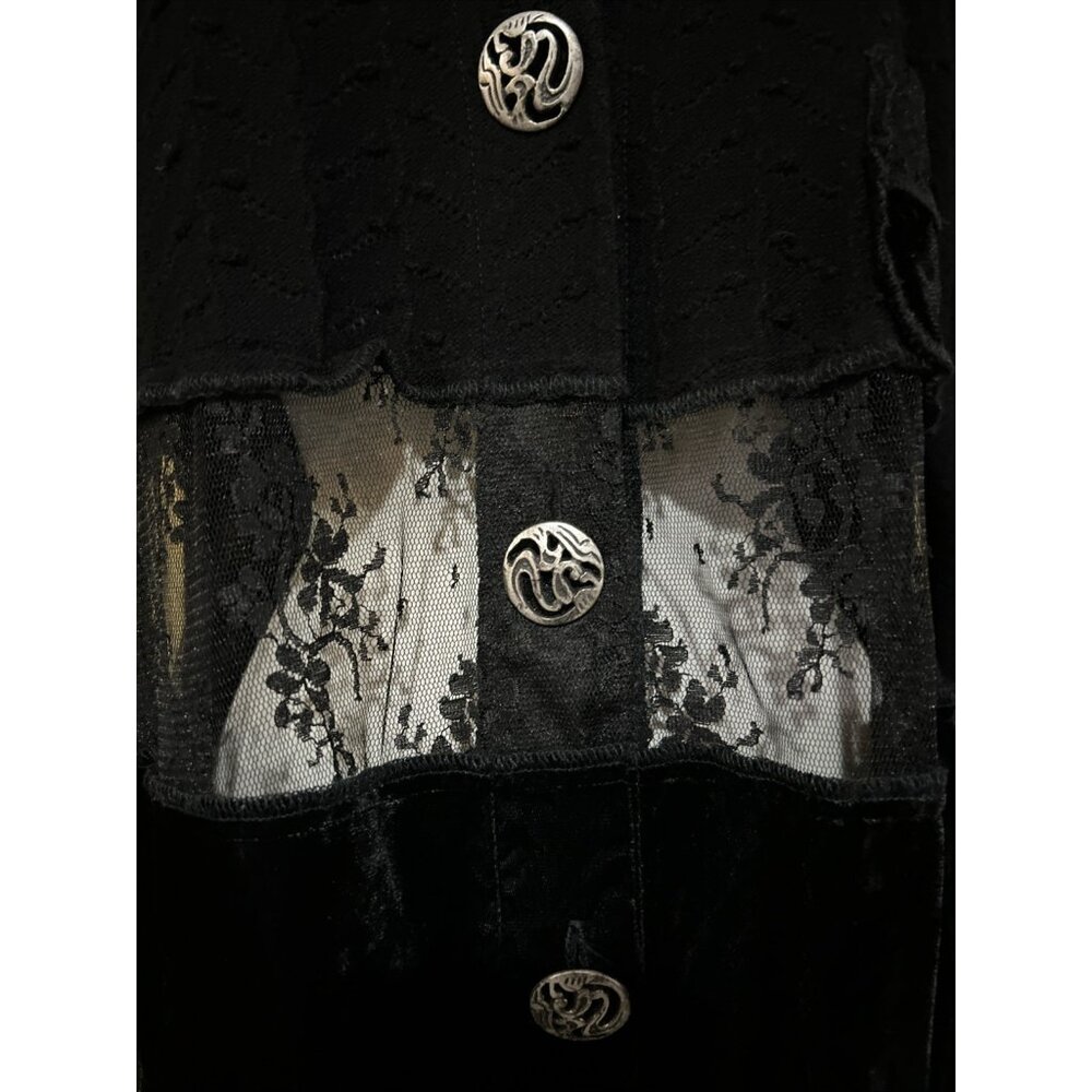 Witchy Jacket Womens L Black Velvet Patchwork Lace Crop Peek WhimsiGoth Fairy - Picture 2 of 13